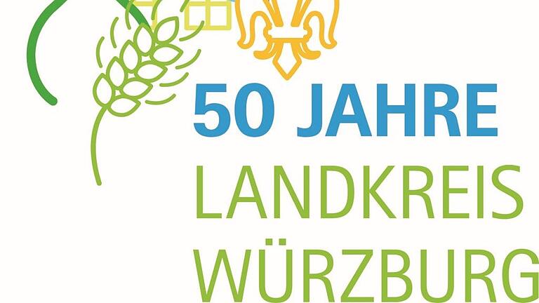 Das Logo zum 50. Landkreis-Jubiläum zeigt die Vielfalt, die den Landkreis Würzburg ausmacht, von idyllischen Dörfern über Kultur und Kulinarik bis hin zu Wirtschaft und Innovation. Geschaffen wurde das Logo von der Grafik-Designerin Theresa Schinagl.