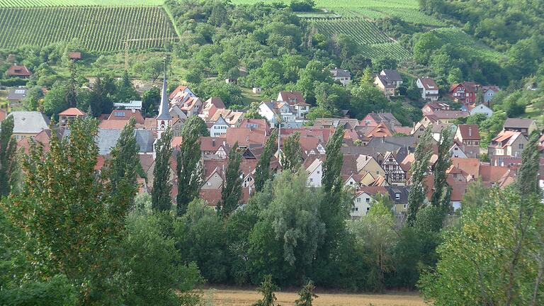 Der Blick vom Hotel Polisina über den Main auf Frickenhausen. Der Blick vom Hotel Polisina über den Main auf Frickenhausen.