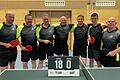 Die Meistermannschaft des TTC Sand mit (von links) Jonas Hanßen, Meik Lutz, Harald Steif, Reimund Karl, Andreas Wittig, Adrian Hornung und Claus Wolf. Es fehlen: Sarah Vestner, Pouya Payrow und Andreas Krieger