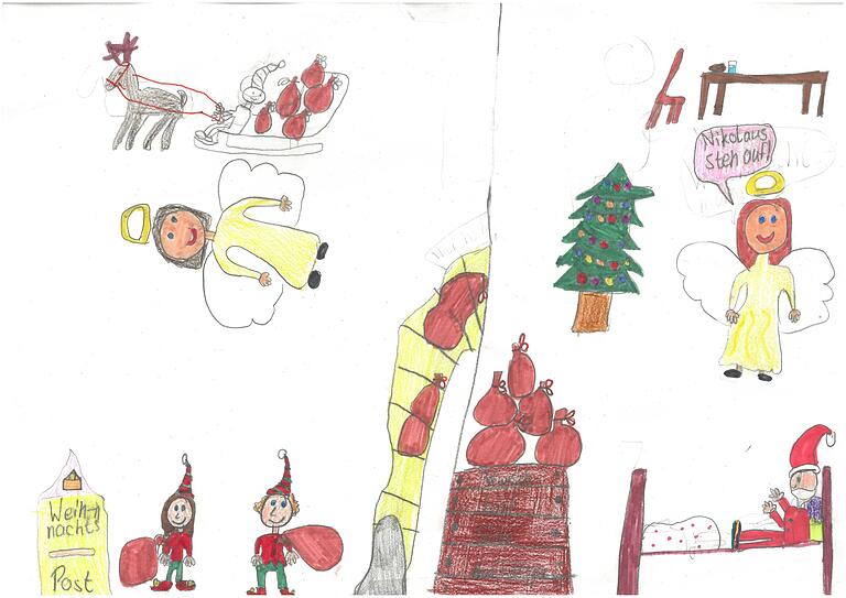 Die Wichtel und Weihnachtsmänner warten schon im Bild von Bianca Schmidt (9) aus Holzhausen. Die Wichtel und Weihnachtsmänner warten schon im Bild von Bianca Schmidt (9) aus Holzhausen.