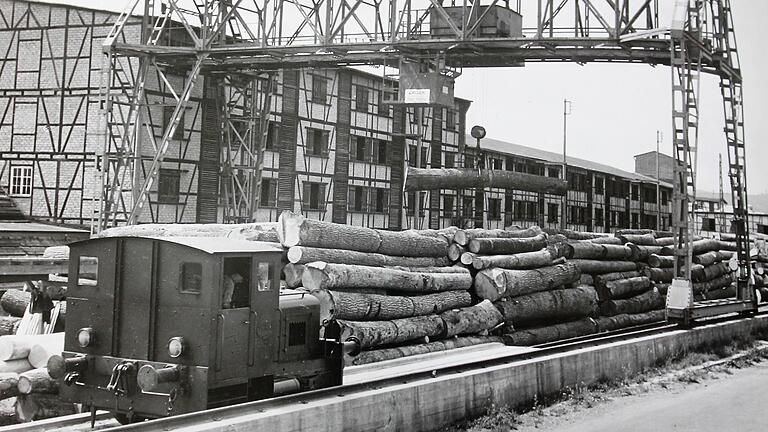 Das Stockheimer Sägewerk Rothhaupt verfügte über einen eigenen Gleisanschluss. Die Diesellok (im Bild) gehört heute zum Fuhrpark des Fränkischen Freilandmuseums Fladungen.