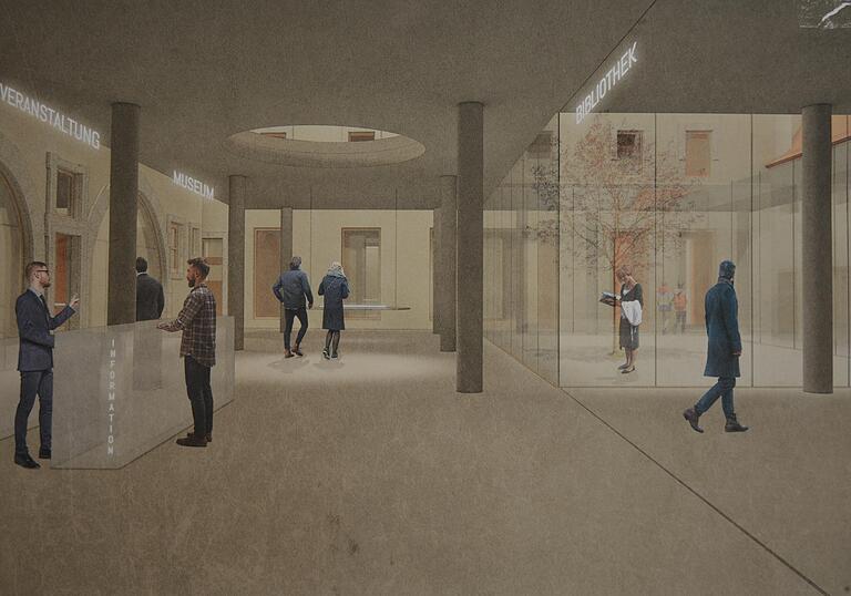 In den Entwürfen des Architekturbüros Burucker/Barnikol wird die Geschichte der Amtskellerei bewahrt und mit neuer Funktionalität versehen. So hier im Eingangsbereich mit viel Glas und geschichtsträchtigen Wänden. In den Entwürfen des Architekturbüros Burucker/Barnikol wird die Geschichte der Amtskellerei bewahrt und mit neuer Funktionalität versehen. So hier im Eingangsbereich mit viel Glas und geschichtsträchtigen Wänden.