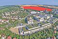 Im Vordergrund die Zentren für Operative und Innere Medizin: Um 20 Hektar sollte die Würzburger Uniklinik nach Norden wachsen - und das Juliusspital dafür 17,7 Hektar Fläche (rot) an den Freistaat verkaufen. Jetzt will man sich auf eine Teilfläche verständigen.