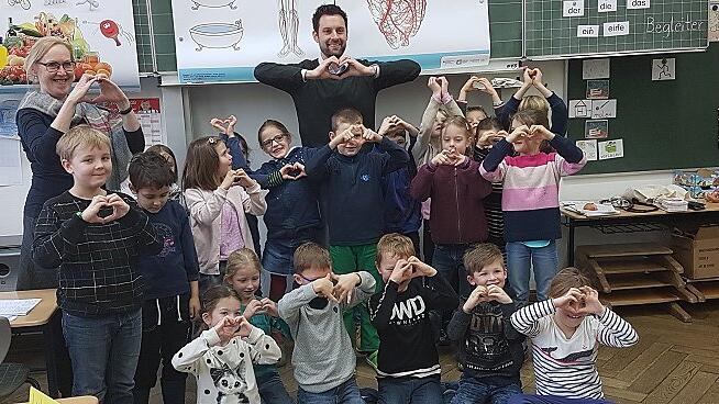 Die Schüler der Klasse 1A hatten ihren Spaß beim Vortrag des Kardiologen Christoph Maack.