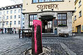 Vor dem Sternbäck am Sternplatz in Würzburg wurde ein Baum abgesägt und mit Farbe besprüht.