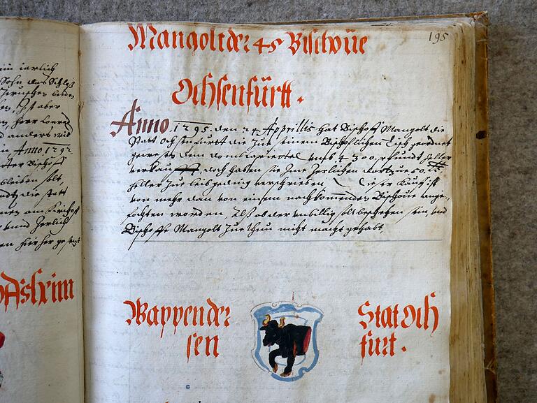 Eintrag über den Verkauf von Ochsenfurt 1295 an das Domkapitel (Staatsarchiv Würzburg).