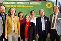 Die Spitzenkandidatinnen und -kandidaten der unterfränkischen Grünen für die Landtatsgwahl mit der Landesvorsitzenden Eva Lettenbauer (Zweite von links): Patrick Friedl, Anja Baier, Kerstin Celina, Monika Hrtl, Paul Knoblach und Ansgar Stich (von links).&nbsp;