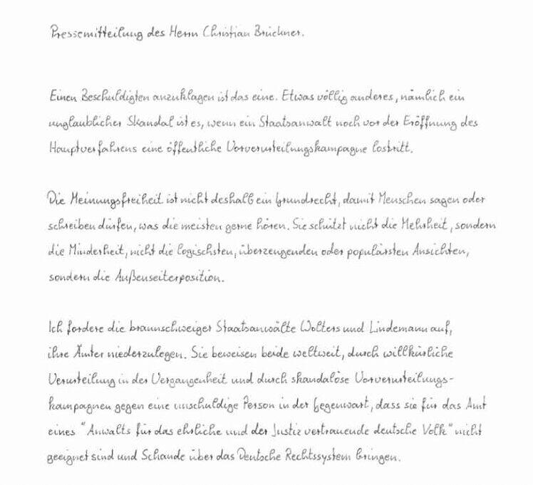Ein Ausriss des Briefes, den der Verdächtige B. aus der Haft heraus an Medien geschickt hat. Ein Ausriss des Briefes, den der Verdächtige B. aus der Haft heraus an Medien geschickt hat.