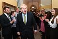 BRITAIN-VOTE-BREXIT       -  Britain's Prime Minister and Conservative Party leader Boris Johnson is greeted by staff as he arrives back at 10 Downing Street in central London on December 13, 2019, following an audience with Britain's Queen Elizabeth II at Buckingham Palace, where she invited him to become Prime Minister and form a new government. - Conservative Prime Minister Boris Johnson on Friday hailed a political 'earthquake' in Britain after a thumping election victory which clears the way for the country to finally leave the EU next month after years of paralysing deadlock. (Photo by Stefan Rousseau / POOL / AFP)