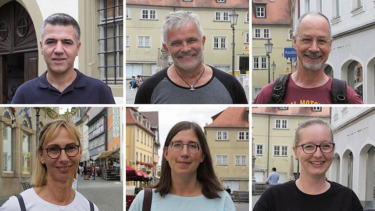 Bei der Umfrage in Kitzingen von ihren Reiseplänen erzählten (oben von links) Saiwan Tarkhani, Rainer Faltermeier und Erik Weisenberger sowie (unten von links) Anke Herbst, Julia Pfannes und Simone Eisenmann.