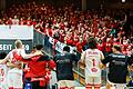 Die Baskets feiern in Crailsheim mit ihrem Anhang den vierten Sieg in Serie.