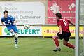 Michael Winkler (links) brachte den ASV Rimpar im Hinspiel der ersten Runde der Landesliga-Relegation in Führung. Der Stürmer überwand auch Aufkirchens Jonas Buckley (rechts), der auf der Linie noch alles versuchte.