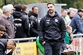 Waren auch mit der deutlichen Niederlage beim TSV Kornburg bedient: Trainer Philipp Eckart (rechts) und die beiden Co-Trainer Andreas Eisenmann (links) und Giuseppe Livadoti. Das Bild entstand im Bayernliga-Heimspiel gegen den SC Eltersdorf auf der Sepp-Endres-Sportlage in Würzburg.