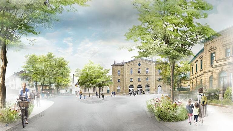 Umgestaltung des Bahnhof-Areals in Kitzingen, Visualisierung des Bahnhof-Umfelds. Geplant sind ein Zentraler Omnibusbahnhof (ZOB), Parkplätze, ein Fahrrad-Parkhaus, Toiletten, Aufenthalts- und Grünflächen. Umgestaltung des Bahnhof-Areals in Kitzingen, Visualisierung des Bahnhof-Umfelds. Geplant sind ein Zentraler Omnibusbahnhof (ZOB), Parkplätze, ein Fahrrad-Parkhaus, Toiletten, Aufenthalts- und Grünflächen.