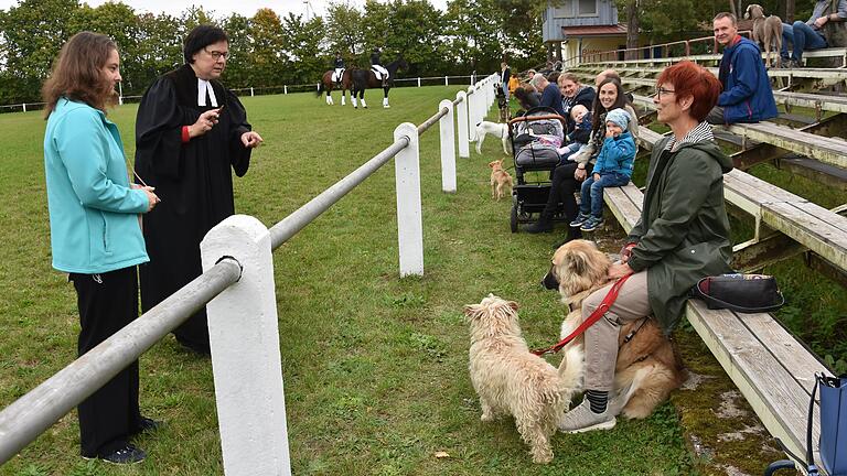 Mit den Worten 'So segne nun unser aller Schöpfer nun alle Tiere', segnete Pfarrerin Mirlein Pferde und Hunde.