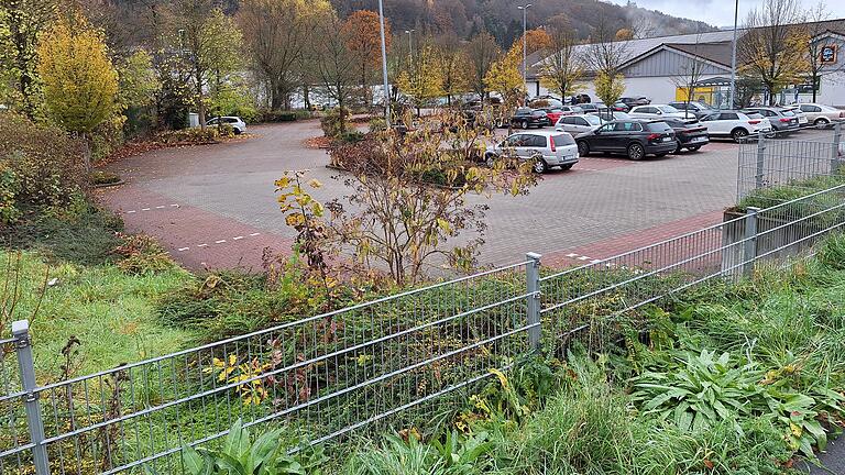 dm in Bad Brückenau auf Aldi-Parkplatz       -  Auf dem Parkplatz von Aldi in der Kissinger Straße soll ein dm-Drogeriemarkt gebaut werden (im Vordergrund).