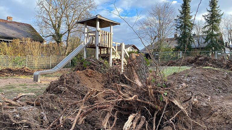 Der Spielplatz in der Bayernstraße in Marktheidenfeld wir neu gestaltet – dafür wurde aber zunächst ein großer Teil der alten Bäume und Hecken gefällt.