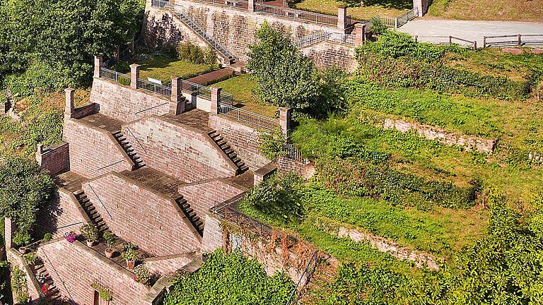 Ein erhabener Anblick auf die Gartenanlage.