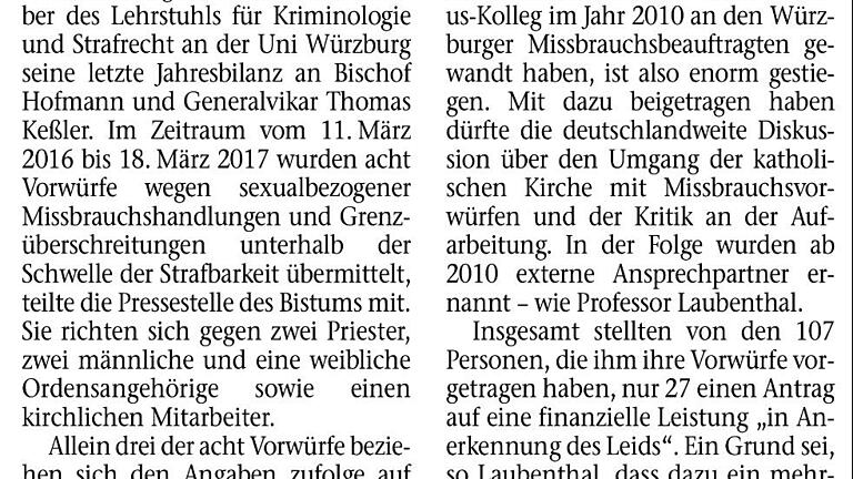 Missbrauch: Acht neue Vorwürfe. 22.3.17 Zeitung       -  Der Missbrauchsbeauftragte präsentiert acht neue Vorwürfe (Der angekündigte Bericht in der Zeitung) ....