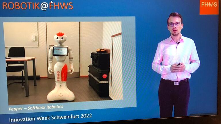 Im Rahmen der Innovation Week gaben Dr. Jean Meyer, Robotik-Professor an der FHWS,&nbsp;und Kollegen im Rahmen eines Online-Vortrages Einblicke in die Arbeit der Robotik-Labore der FH Schweinfurt sowie aktuelle Roboter-Forschungsprojekte, darunter auch 'Pepper', ein so genannter humanoider Roboter.