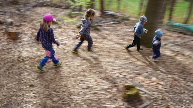 In Fuchsstadt könnte es demnächst  einen Waldkindergarten geben. Unser Symbolfoto zeigt spielende Kinder im Wald.       -  In Fuchsstadt könnte es demnächst  einen Waldkindergarten geben. Unser Symbolfoto zeigt spielende Kinder im Wald.