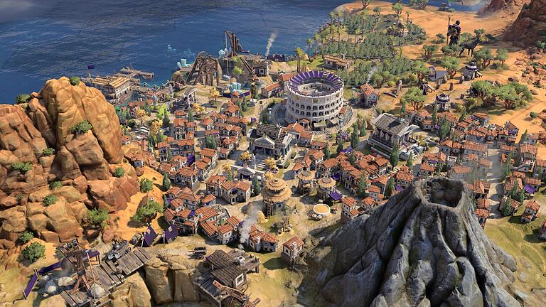 Screenshot vom Spiel &bdquo;Civilization 7&rdquo;       -  Neu in &bdquo;Civilization 7&rdquo; ist, dass sich die Zivilisationen im Spiel über die drei Zeitalter Antike, Entdeckerzeit und Moderne weiterentwickeln.