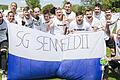 Meister der A-Klasse Schweinfurt 3 ist bereits einen Spieltag vor Saisonende die SG Sennfeld II. Von links: Felix Hußlein, Benjamin Blake, Albert Williams, Jeremy Plobner, Joachim Lunz, Egon Drechsler, Heinrich Meng, Christoph Lang, Pascal Schmidt, Michael Hazelton, Patrick Bloch, Othman Alali sowie kniend Robert Welna.