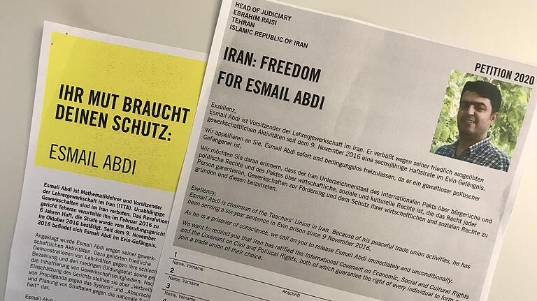 Aktuell setzt sich die Schweinfurter Gruppe von Amnesty International für die Freilassung des iranischen Lehrers Esmail Abdi ein. Am 19. Juni wird es wieder einen Infostand in der Stadt geben, an dem Unterschriften für eine Petition gesammelt werden. Aktuell setzt sich die Schweinfurter Gruppe von Amnesty International für die Freilassung des iranischen Lehrers Esmail Abdi ein. Am 19. Juni wird es wieder einen Infostand in der Stadt geben, an dem Unterschriften für eine Petition gesammelt werden. 