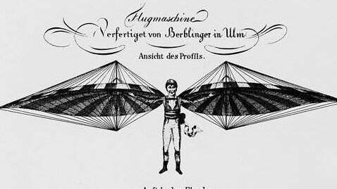 Zeichnung der Flugmaschine von Albrecht Ludwig Berblinger.