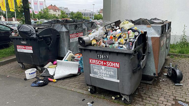 In und neben den Weißblechcontainern in der Gemündener Straße in Karlstadt wird haufenweise Pappe, Plastik, Metallschrott und anderer Müll falsch entsorgt. Die Container sollen nun für vier Wochen abgezogen werden.