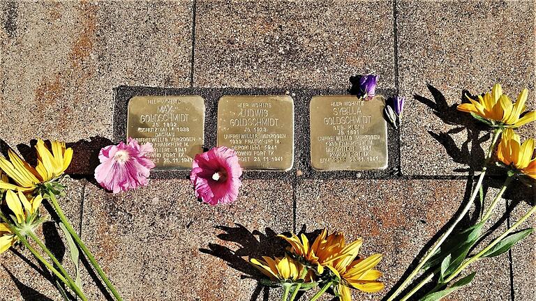 Drei Stolpersteine für die Familie Goldschmidt wurden vor ihrem früheren Wohnhaus Unterhainstraße 25 verlegt. Sigismund von Dobschütz       -  Drei Stolpersteine für die Familie Goldschmidt wurden vor ihrem früheren Wohnhaus Unterhainstraße 25 verlegt. Sigismund von Dobschütz