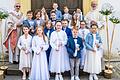 Gruppenfoto aller 2024er Kommunionkinder. Erinnerung an einen besonderen Tag – die erste heilige Kommunion in der Pfarrkirche St. Laurentius Nordheim am Main.