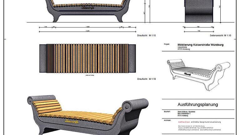 Die Vorschläge für die künftige Möblierung der Kaiserstraße, hier die an Ottomanen erinnernden Bänke, fanden im Ausschuss keine Zustimmung. Foto: Stadt Würzburg/Repro Main-Post