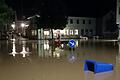 Hochwasser in Reichenberg nach einer Sturzflut am 3. August 2024. Das Foto vom Samstag zeigt den Blick zur Gaststätte 'Zum Brunnenbäck'.