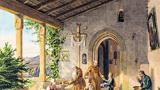 Samariter-Motiv: Lorenzo Quaglio, Armenspeisung in einer Klostervorhalle, 1853. Samariter-Motiv: Lorenzo Quaglio, Armenspeisung in einer Klostervorhalle, 1853.