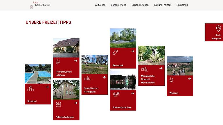 Luftiges Layout, übersichtliche Menüführung: Ein Blick auf die neue Homepage der Stadt Mellrichstadt. Luftiges Layout, übersichtliche Menüführung: Ein Blick auf die neue Homepage der Stadt Mellrichstadt.