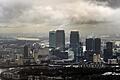 Dunkle Wolken über London       -  Wichtigster Finanzplatz Europas: Londons Bankenviertel &bdquo;Canary Wharf&ldquo;