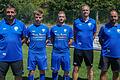 Trappstadt Trainer Martin Beck (von links) kann mit Lukas Gerstner und David Büschelberger zwei Neuzugänge für die kommende Bezirksliga-Saison begrüßen. Darüber freuen sich auch Abteilungsleiter Michael Bader und der Vorsitzende Dominik Schmitt.