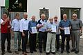 Strahlende Gesichter und verdiente Ehrungen beim Hubertusfest. Von links: Klaus Brätz, Jürgen Wolf, Wolfgang Menninger, Leo Redelberger, Helmut Stretz, Erwin Weißenberger, Otmar Hart, Roland Pfeuffer und Norbert Wendel.