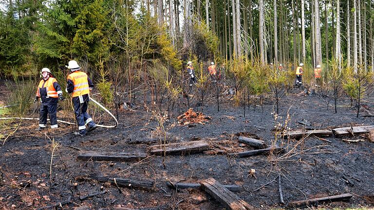 Flammen im Wald zwischen Rengersbrunn und der Bayrischen Schanz im Landkreis Main-Spessart: Mehr als drei Stunden dauerte der Feuerwehreinsatz am Dienstag, 8. April, dieses Jahres.