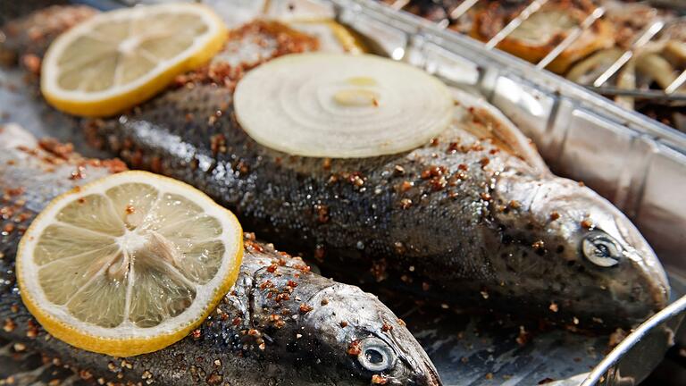 Forellen in Alu-Bratschalen auf einem Grill - Vom Grillfest kaum wegzudenken: Doch Aluminium aus Bratschalen kann in säure- oder salzhaltige Lebensmittel übergehen - und dann beim Essen in unseren Körper gelangen. Forellen in Alu-Bratschalen auf einem Grill - Vom Grillfest kaum wegzudenken: Doch Aluminium aus Bratschalen kann in säure- oder salzhaltige Lebensmittel übergehen - und dann beim Essen in unseren Körper gelangen.