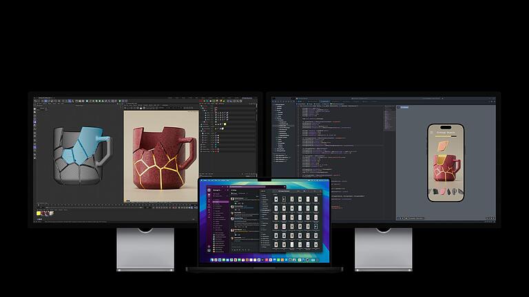 MacBook Pro mit M4-Chip       -  Der Standard-M4-Chip kann drei Displays ansteuern - zweimal 6K und einmal 5K.