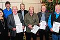 Die Laudatores Marion Kamm und Ullrich Römmelt gratulierten für 50 Jahre Treue zum SSV (von links): Egon Eck, Peter May, Egon Schottroff, Karl Eußner und Walter Melchior.