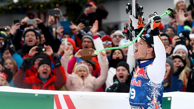 Ski alpin: Weltcup.jpeg       -  Der Moment seines größten Triumphes: Thomas Dreßen gewinnt 2018 das legendäre Hahnenkammrennen in Kitzbühel.