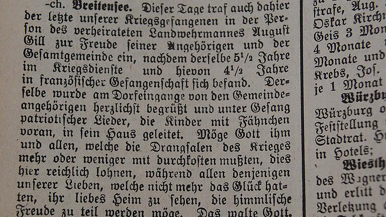 In der Heimatzeitung 'Bote vom Grafeld' waren auch solche Kurzberichte zu Kriegsheimkehrern im Jahr 1920 zu lesen.