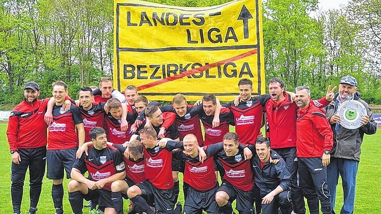 Am Ziel: der diesjährige Meister der Bezirksliga Ost, die DJK Schwebenried/Schwemmelsbach, mit (hintere Reihe von links) Trainer Mario Schindler, Alexander Müller, David Fleischmann, Tobias Barth, Manuel Weißenberger, Nikolas Herold, Sven Kotitschke, Pascal Stürmer, Bastian Full, Florian Kempf, Felix Zöller, Betreuer Jürgen Wolf und Trainer Thorsten Büttner sowie (vorne) Uwe Ziegler, Oliver Mützel, Thomas Cäsar, Daniel Greubel, Christoph Weeth und Daniel Megner.