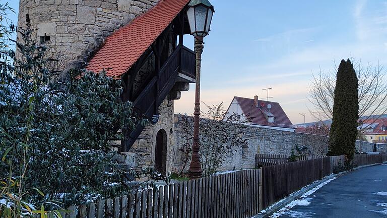 Eine Eibelstadter Besonderheit sind die Mauergärten, deren Zäune erneuert werden sollen. Muster des Fränkischen Holzlattenzauns in verschiedenen Höhen hängen am Beginn des Unteren Grabens nähe des Würzburger Tores zur Ansicht.