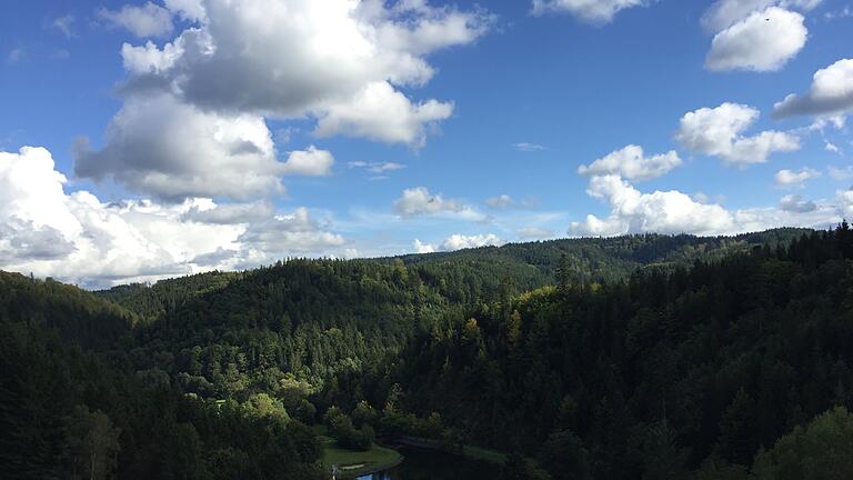 Dunkelgrüne Fichten auf den Hochebenen, steile bewaldete Hänge, bunt blühende Wiesentäler und kristallklare Bäche dominieren das Landschaftsbild im Frankenwald.