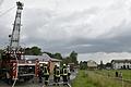 Die Großübung beim Stadtfeuerwehrtag in Hellingen wurde wegen eines aufziehenden Gewitters vorzeitig beendet.