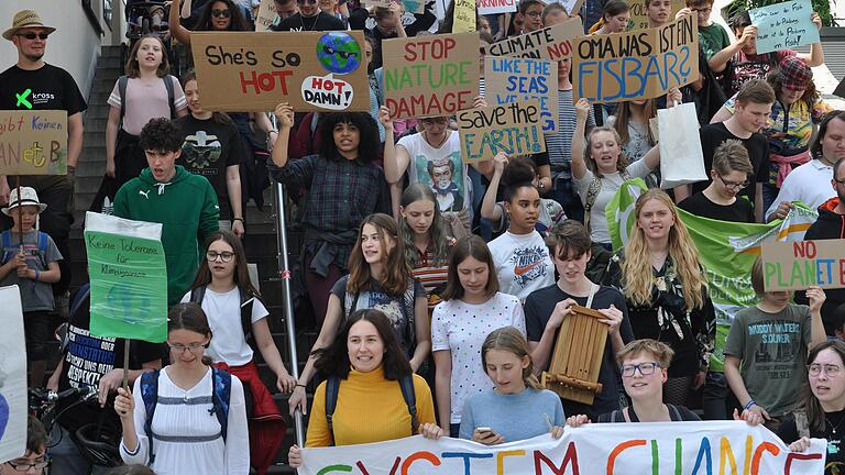 Die Jugendlichen zogen über Umwege vom Schillerplatz zum Marktplatz und demonstrierten im Rahmen der&nbsp;'Fridays for Future'-Bewegung in Schweinfurt.